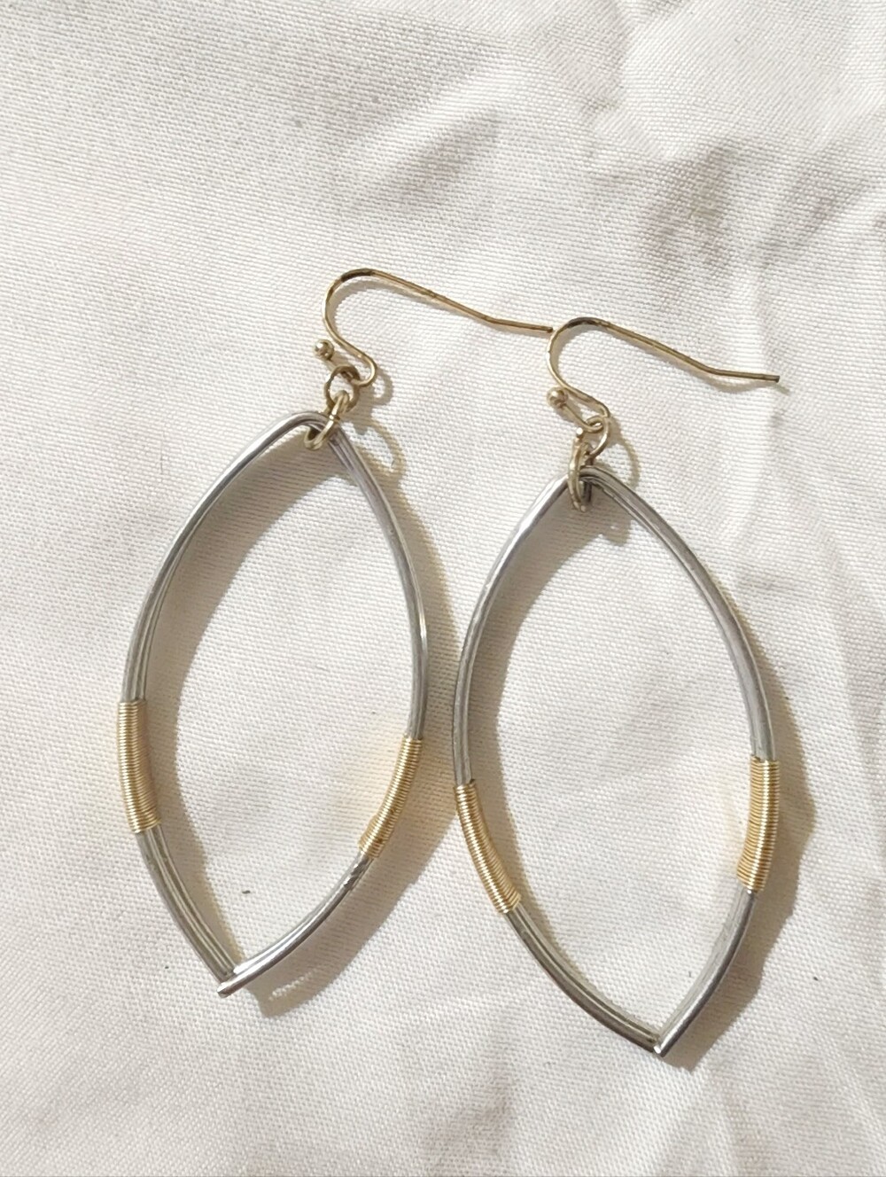 Two-Tone Marquise Hoop Earrings - Silver & Gold